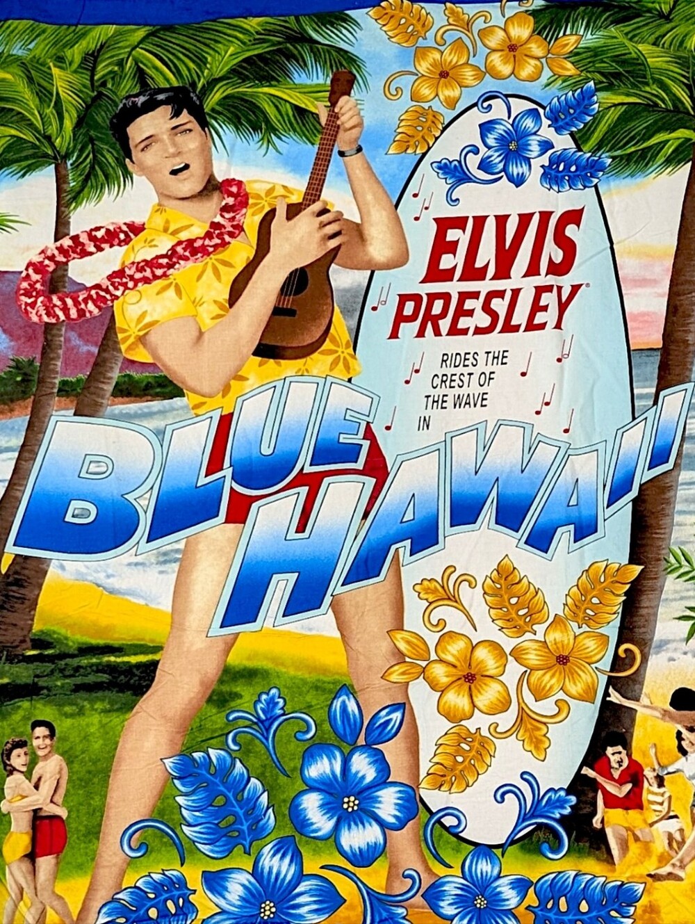 3 Vintage Elvis Presley Blue Hawaii Fabric Panels Quilt Cotton Wall Art 41 x 104